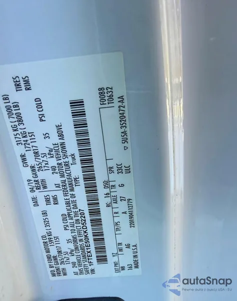 2019 Ford F150 Super Cab z USA, uszkodzony, nr VIN 1FTEX1E50KKD52207